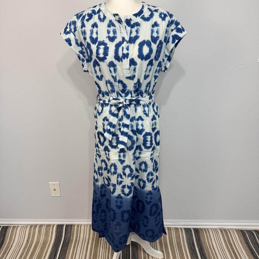 Anthropologie Othilia Abtract Maxi Dress Women's Small Blue Belted Bohemian